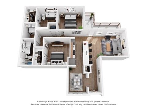 Floor plan for 2 beds, 2 baths, 1220 sqft